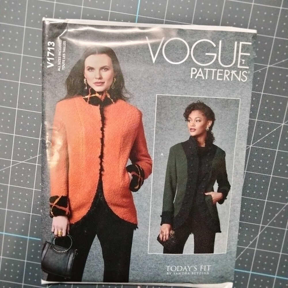 V1713 Sandra Betzina Vogue Pattern, Misses' Jackets, Uncut, Factory Folded, OOP